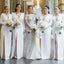 Long Sleeves V Neck Side Slit Simple Elegant Formal Modest Inexpensive Bridesmaid Dresses, WG546
