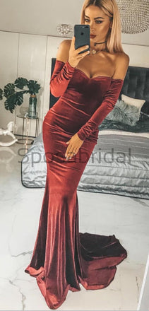 Long Sleeves Velvet New Arrival Popular Mermaid Simple Formal Long Prom Dresses, evening dress PD1598