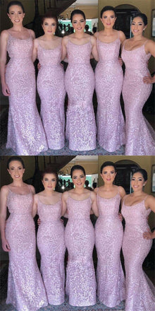 Long Spaghetti Straps Pink Bridesmaid Dresses, Cheap Sleeveless Sexy Maid of Honor Dresses,WG371