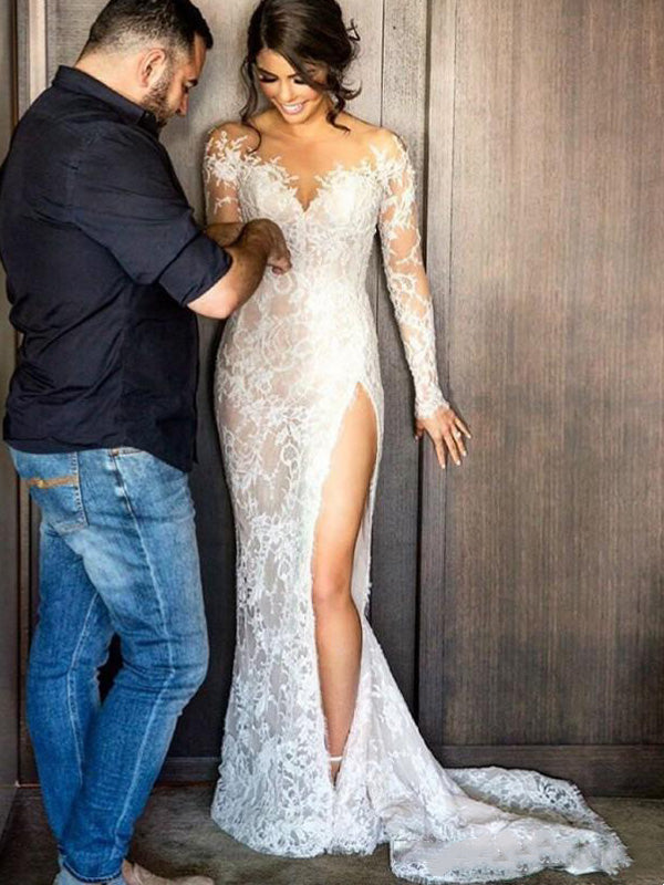 Luxury Lace Side-slit Mermaid with Detachable A-line Satin Wedding Dre SposaBridal Luxury Lace Side-slit Mermaid with Detachable A-line Satin Wedding Dre SposaBridal