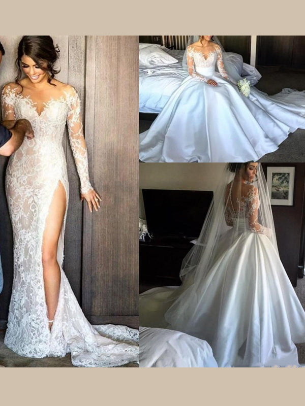 Luxury Lace Side-slit Mermaid with Detachable A-line Satin Wedding Dre SposaBridal Luxury Lace Side-slit Mermaid with Detachable A-line Satin Wedding Dre SposaBridal
