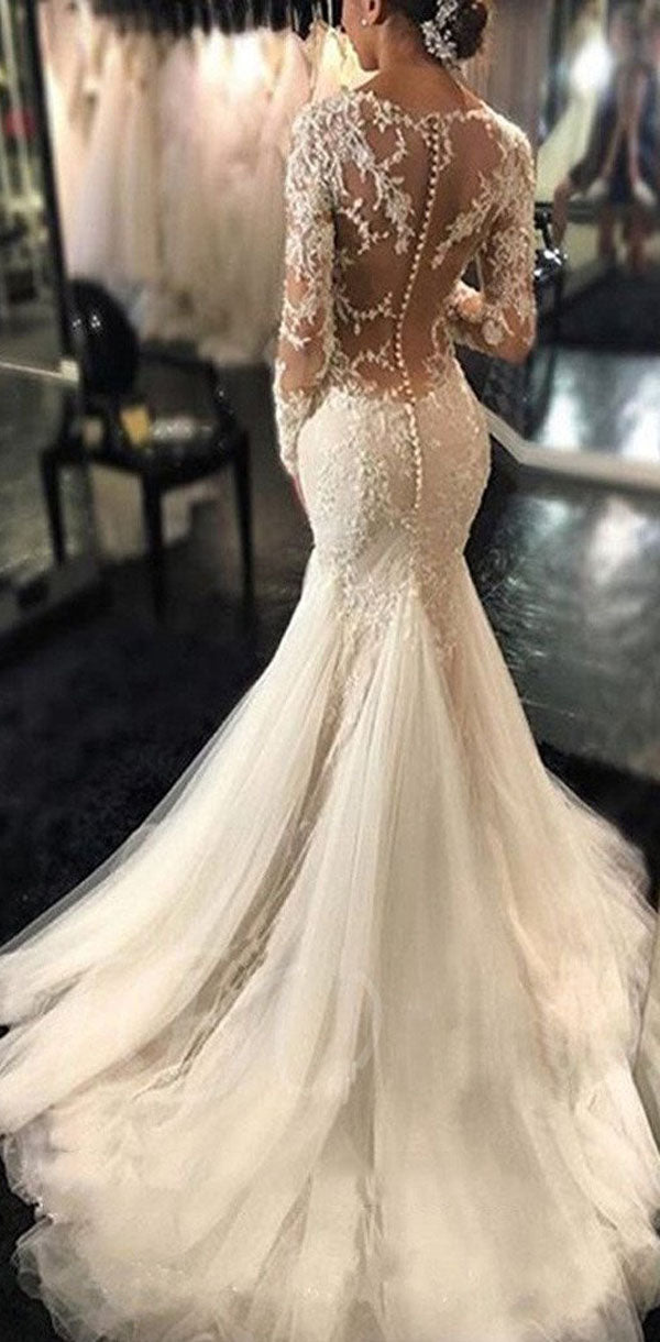 Luxury Illusion Lace Long Sleeve Sexy Mermaid Boho Long Wedding Dresse SposaBridal Luxury Illusion Lace Long Sleeve Sexy Mermaid Boho Long Wedding Dresse SposaBridal
