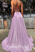 Sexy Special Fabric Spaghetti Straps V-Neck Sleeveless Criss Cross Side slit A-Line Long Prom Dresses, PD3604