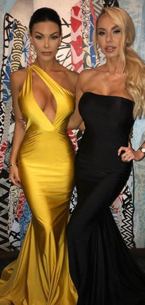 Mermaid Gold One Shoulder Sexy Prom Dresses, Evening Dresses PD2399