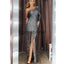 Mermaid Sparkly Sequin Gray One Shoulder Side Slit Modest Prom Dresses PD2325