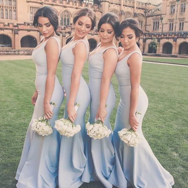 Elegant Sexy Formal Mermaid Deep V-Neck Light Blue Elegant Long Brides SposaBridal Elegant Sexy Formal Mermaid Deep V-Neck Light Blue Elegant Long Brides SposaBridal