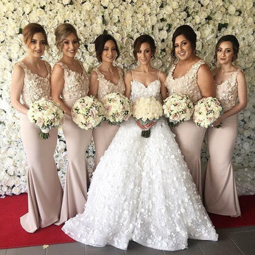 Mermaid Elegant Formal Modest Cheap Unique Appliques Long Bridesmaid Dresses, wedding guest dress, PD0504