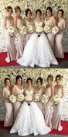 Mermaid Elegant Formal Modest Cheap Unique Appliques Long Bridesmaid Dresses, wedding guest dress, PD0504