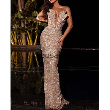 Mermaid Sexy Strapless Sequin Sparkly Unique Fashion Prom Dresses PD2049
