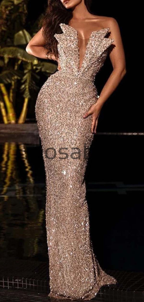 Mermaid Sexy Strapless Sequin Sparkly Unique Fashion Prom Dresses PD2049