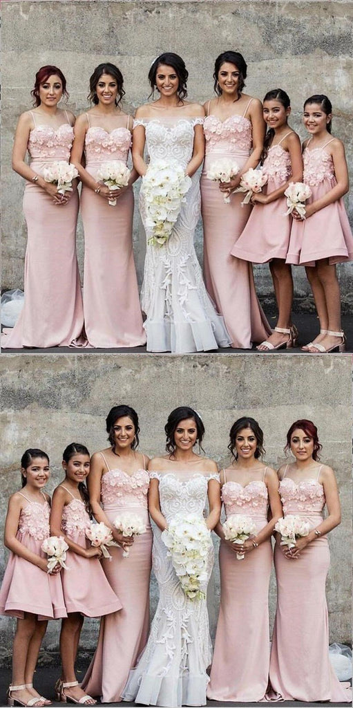 Mermaid Spaghetti Straps Blush Pink Bridesmaid Dresses, A-line Junior Little Girl Bridesmaid Dresses,WG286