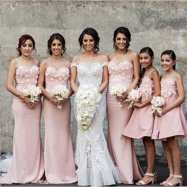 Mermaid Spaghetti Straps Blush Pink Bridesmaid Dresses, A-line Junior SposaBridal Mermaid Spaghetti Straps Blush Pink Bridesmaid Dresses, A-line Junior SposaBridal