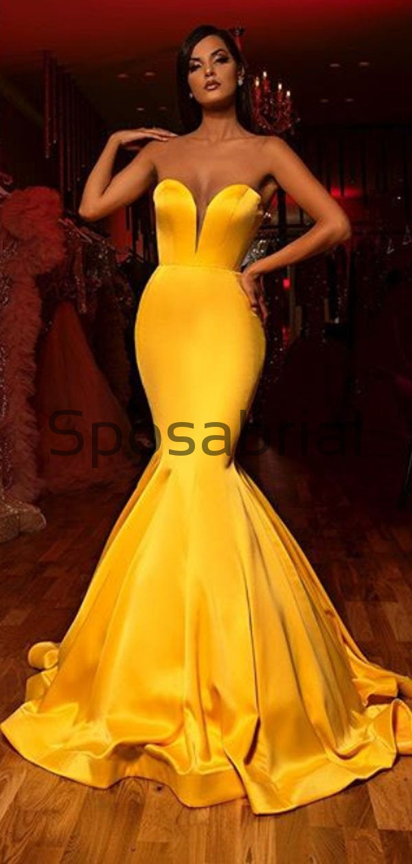 Mermaid Sweetheart Yellow Simple Tight Modest Formal Prom Dresses PD20 – SposaBridal Mermaid Sweetheart Yellow Simple Tight Modest Formal Prom Dresses PD20 – SposaBridal