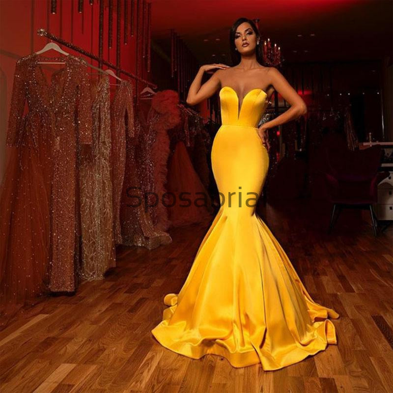 Mermaid Sweetheart Yellow Simple Tight Modest Formal Prom Dresses PD2055