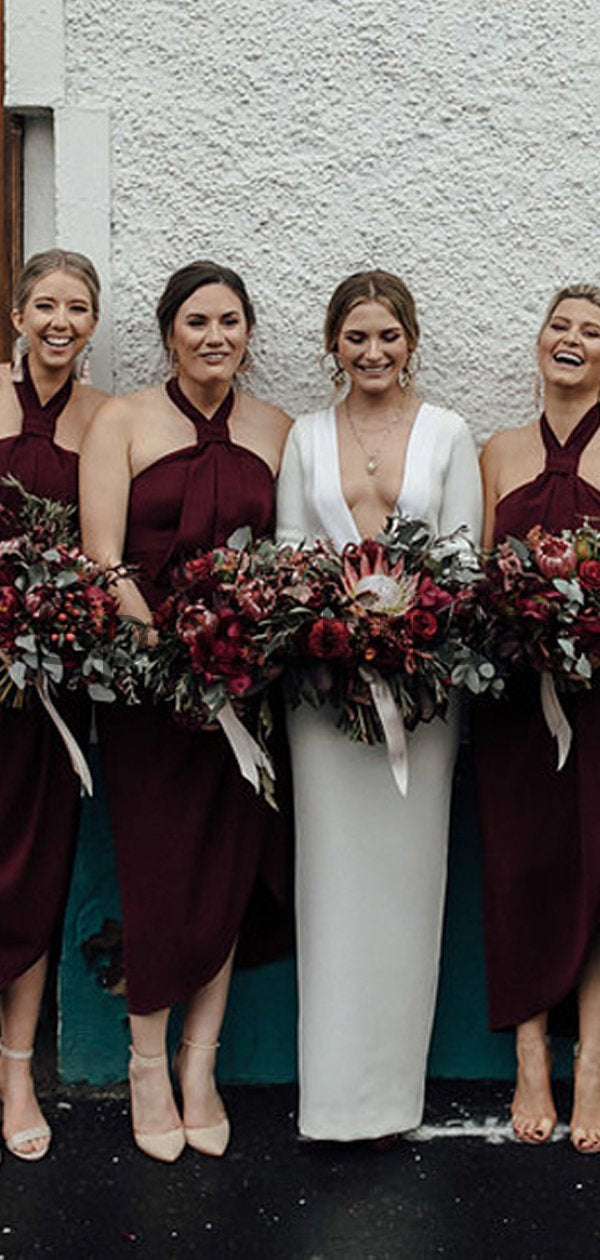 Mismatched Burgundy Modest Elegant Bridesmaid Dresses WG775 SposaBridal Mismatched Burgundy Modest Elegant Bridesmaid Dresses WG775 SposaBridal