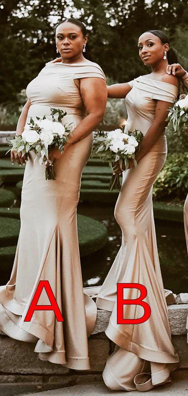 Gold V Neck Long Sleeves Lace Bridesmaid Dresses Plus Size Prom Dresses -  EVERISA