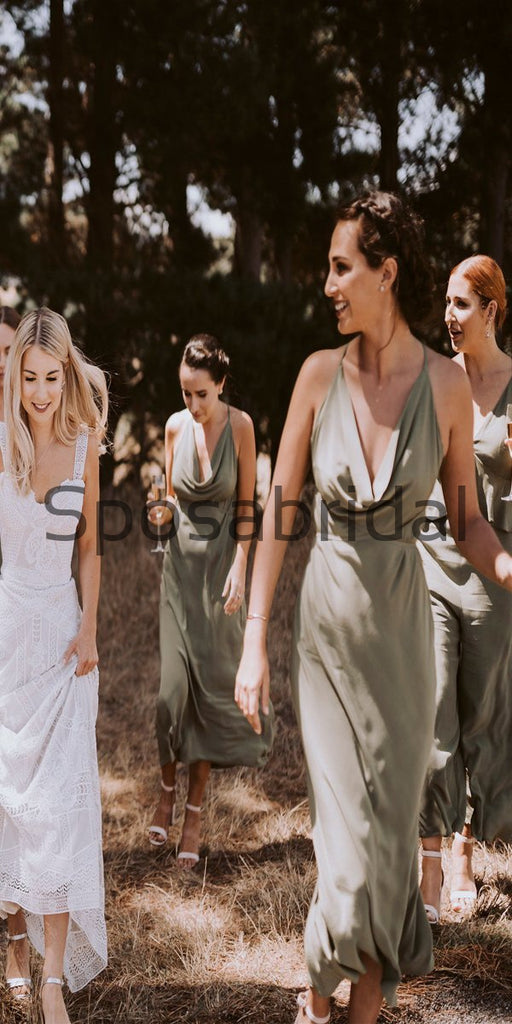Mismatched Green Simple Cheap Long Bridesmaid Dresses WG723