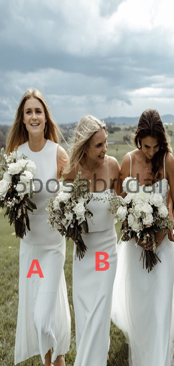 Mismatched White Simple Modest Elegant Bridesmaid Dresses WG778 – SposaBridal