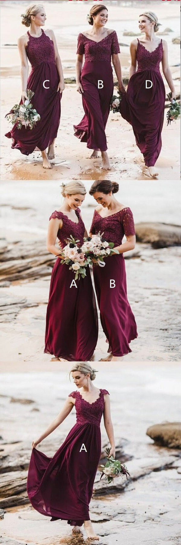 Mismatched A-Line Long Burgundy Cheap Chiffon Modest Bridesmaid Dress SposaBridal Mismatched A-Line Long Burgundy Cheap Chiffon Modest Bridesmaid Dress SposaBridal