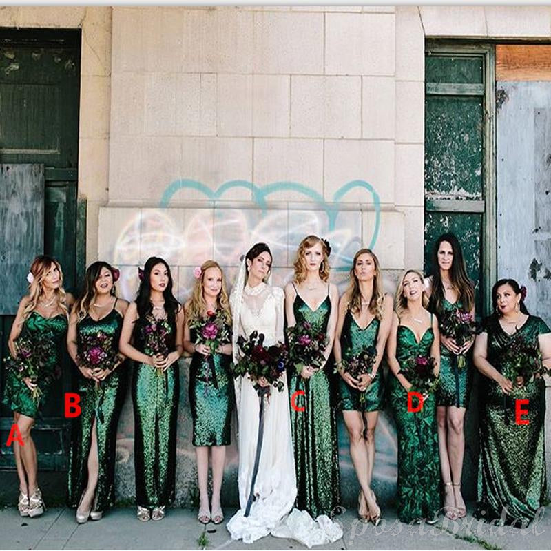 Mismatched  Green Sequin Simple Elegant Cheap High Quality Bridesmaid Dresses WG576