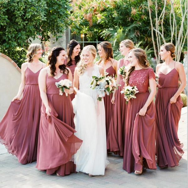 pink and burgundy bridesmaid dresses Mismatched Fuchsia Satin Mermaid Long Bridesmaid Dresses , MRB0009 –  MarryLover