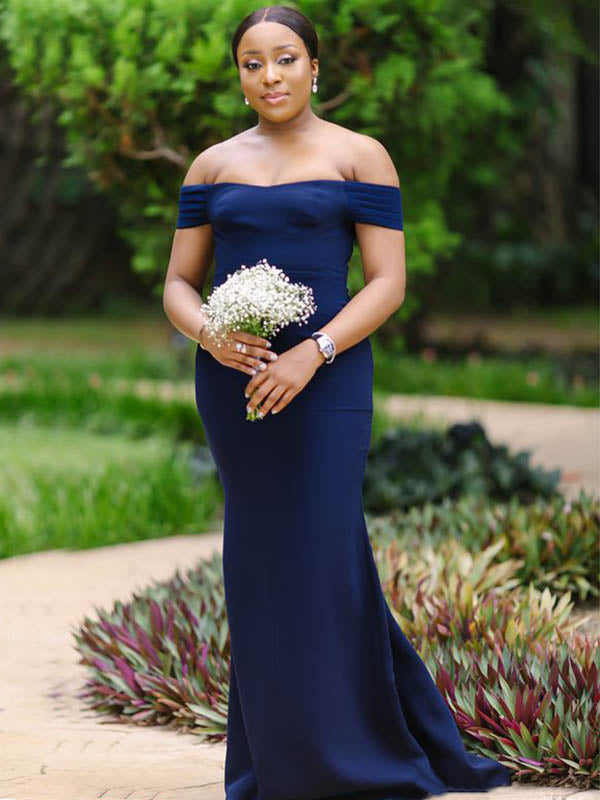 Mismatched Navy Blue Elegant Mermaid Floor-length Bridesmaid Dresses, SposaBridal Mismatched Navy Blue Elegant Mermaid Floor-length Bridesmaid Dresses, SposaBridal