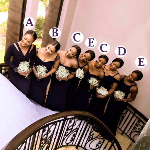 Mismatched Navy Blue Elegant Mermaid Floor-length Bridesmaid Dresses, – SposaBridal