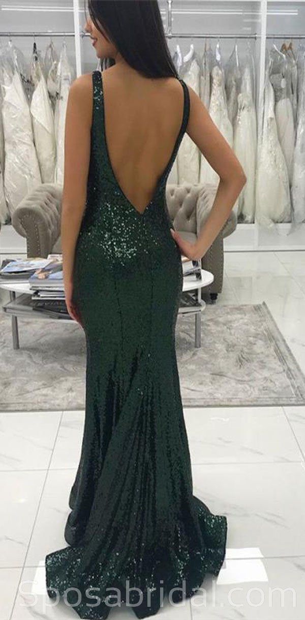 Modest Green Mermaid V Neck Long Sequin Sparkly Prom Dresses, PD1384 SposaBridal Modest Green Mermaid V Neck Long Sequin Sparkly Prom Dresses, PD1384 SposaBridal