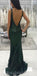 Modest Green Mermaid V Neck Long Sequin Sparkly Prom Dresses, PD1384