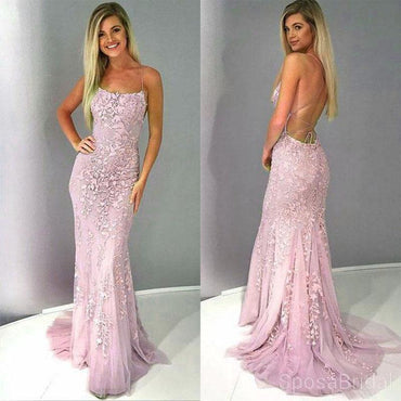 2 Pieces Peach Satin Top Lace Prom Dresses, PD0944