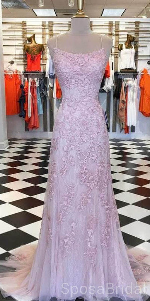 2021 Modest Spaghetti Strap Lace Mermaid Long Prom Dresses, Backless Formal Party Evening Dress, PD1270
