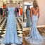 Spaghetti Strap Sky Blue Mermaid Long Prom Dresses, Backless Pageant Dress, PD1271