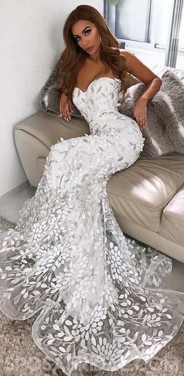 Modest Unique Sweetheart White Prom Dresses,Long Mermaid Evening Gowns SposaBridal Modest Unique Sweetheart White Prom Dresses,Long Mermaid Evening Gowns SposaBridal