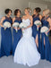 Navy Blue Mermaid Country Vintage Long Fashion Bridesmaids Dresses WG857