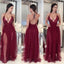 Pink and Burgundy Deep V Neck Sequin Sexy A-line Long Prom Dress, PD0312