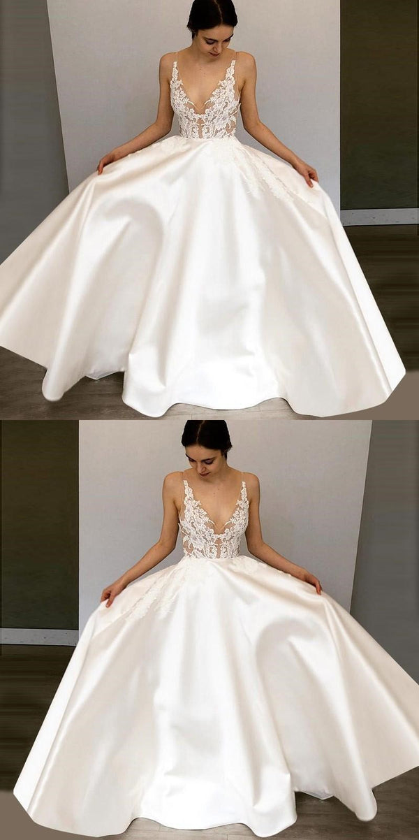 New Arrival High Qulaity A-Line Deep V-Neck Satin Beach Wedding Dress SposaBridal New Arrival High Qulaity A-Line Deep V-Neck Satin Beach Wedding Dress SposaBridal