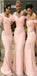 New Arrival Unique Design Pink Elegant Off the Shoulder Long Mermaid Bridesmaid Dresses, WG550