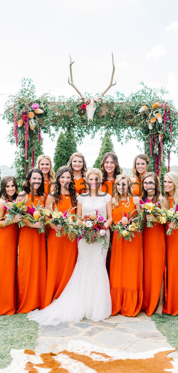 Newest Elegant Orange Long Popular Simple Bridesmaid Dresses WG662 SposaBridal Newest Elegant Orange Long Popular Simple Bridesmaid Dresses WG662 SposaBridal