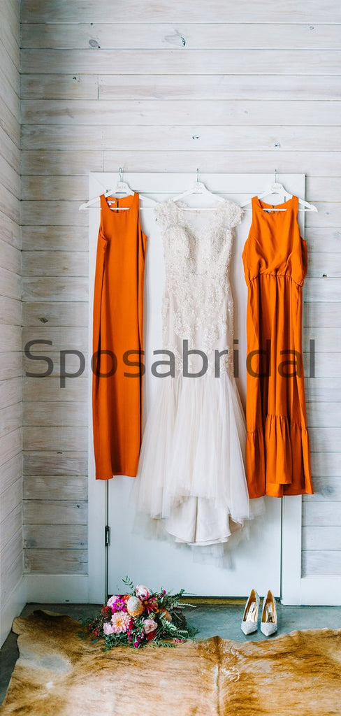 Newest Elegant Orange Long Popular Simple Bridesmaid Dresses WG662