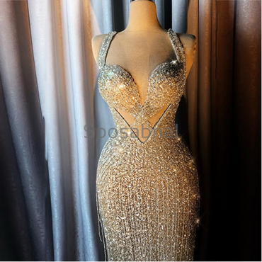 Newest Sparkly Sequin Mermaid Unique Modest Prom Dresses PD2078