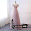 Pink Short Lace Sleeve Long A-Line Modest Popular Prom Dresses, Cheap Bridesmaid Dresses with Flowers ,WG325