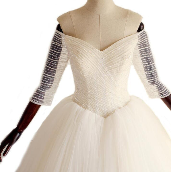 See Through Lace Appliques Long A-line Wedding Dresses, WD0281