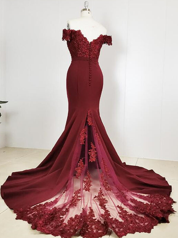 Off Shoulder Navy and Burgundy Popular Prom Dress, Bridesmaid Dresses, SposaBridal Off Shoulder Navy and Burgundy Popular Prom Dress, Bridesmaid Dresses, SposaBridal