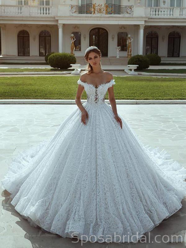 Off the Shoulder Full Lace Elegant Princess Romantic Wedding Dresses,B SposaBridal Off the Shoulder Full Lace Elegant Princess Romantic Wedding Dresses,B SposaBridal