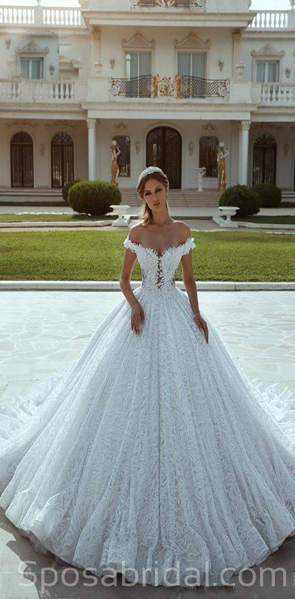 Off the Shoulder Full Lace Elegant Princess Romantic Wedding Dresses,B SposaBridal Off the Shoulder Full Lace Elegant Princess Romantic Wedding Dresses,B SposaBridal