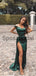 Off the Shoulder Green Side Slit Mermaid Simple Cheap  Modest Prom Dresses, Prom Dress PD1902