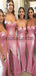 Sparkly Off the Shoulder Pink Sequin Sparkly Mermad Bridesmaid Dresses, WG663
