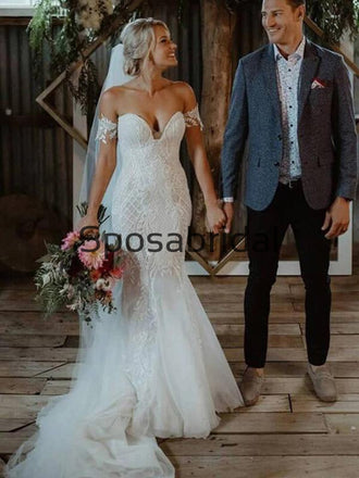 Off the Shoulder Sweatheart Mermaid Beach Long Wedding Dresses WD0554