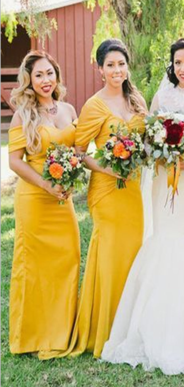Off the Shoulder Yellow Mermaid Modest Bridesmaid Dresses, WG525 SposaBridal Off the Shoulder Yellow Mermaid Modest Bridesmaid Dresses, WG525 SposaBridal