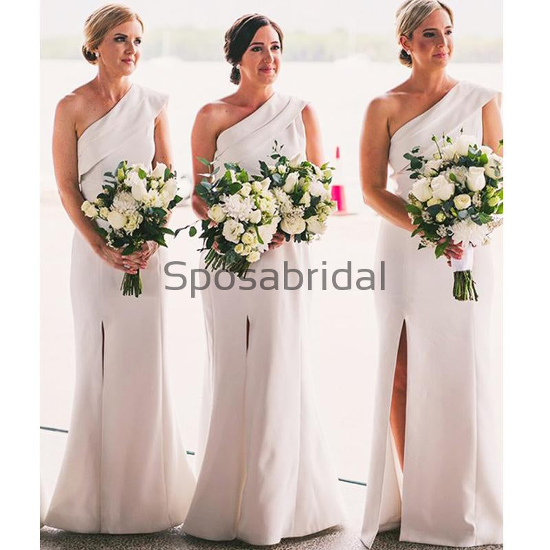 One Shoulder SIde Slit Simple Elegant Bridesmaid Dresses WG664